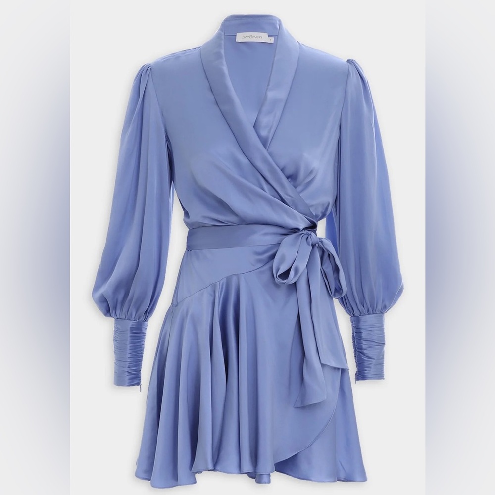 BNWT Silk Wrap Mini Dress by Zimmermann Cornflower color, US size 6, AU size 1